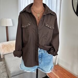Vintage Y2K Indie Brand Me and You Brown Long Sleeve Studded Western Shirt L